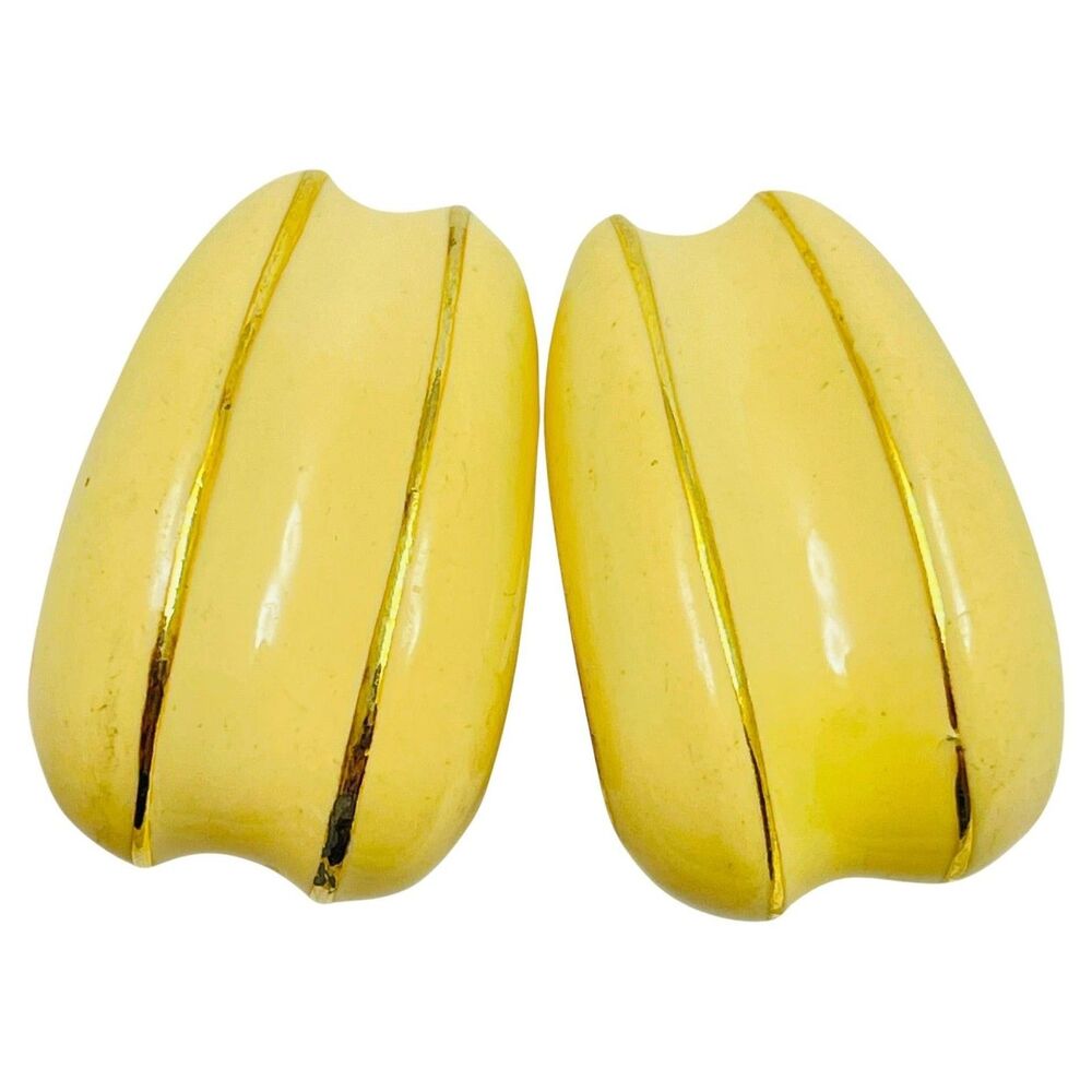 Vintage ERWIN PEARL PEP signed gold tone enamel designer clip on earrings